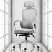 Reclining Office Chair with Footrest - Grey, Mesh