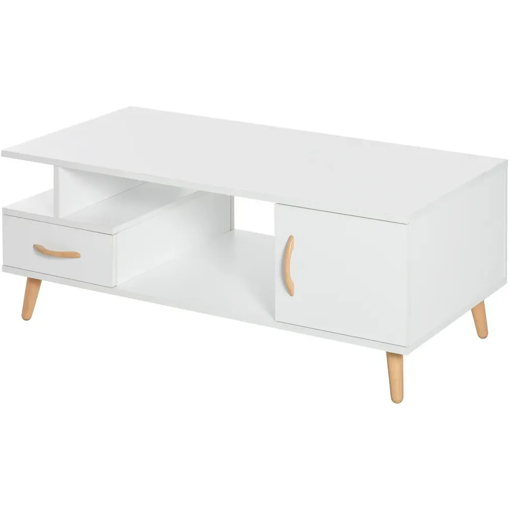 Rectangular Coffee Table with Storage - White