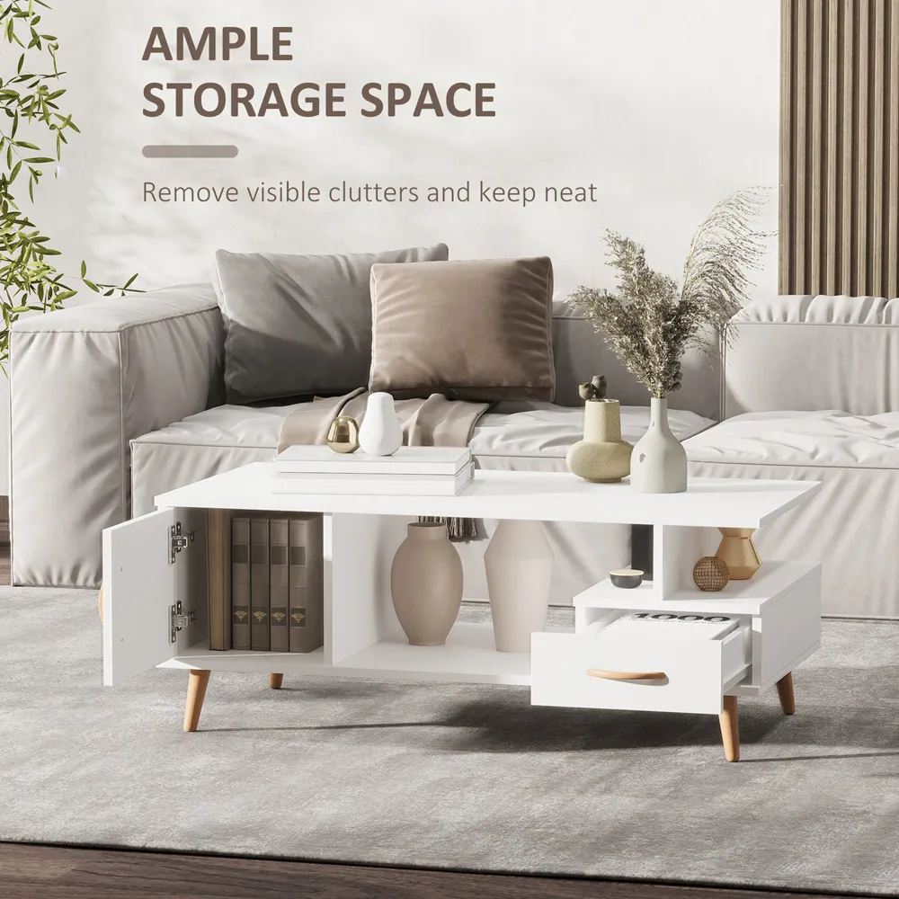 Rectangular Coffee Table with Storage - White