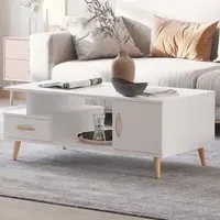 Rectangular Coffee Table with Storage - White