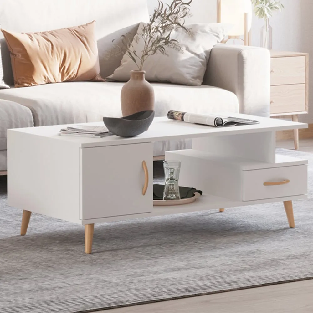 Rectangular Coffee Table with Storage - White
