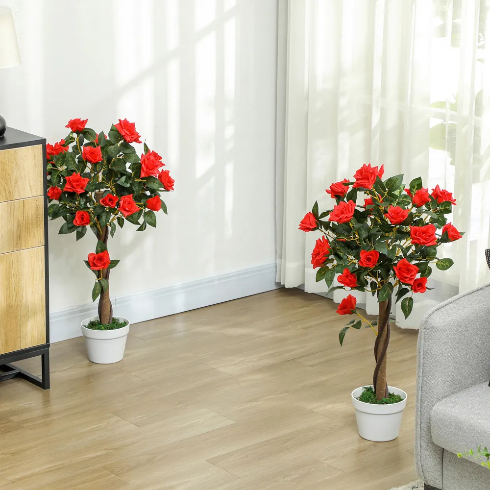 Red Rose Artificial Tree in Pot 90cm 2 Pack
