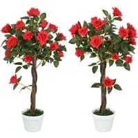 Red Rose Artificial Tree in Pot 90cm 2 Pack