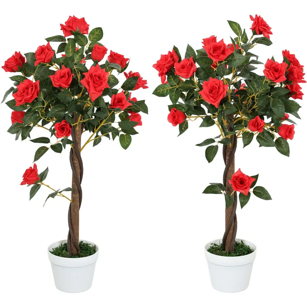 Red Rose Artificial Tree in Pot 90cm 2 Pack
