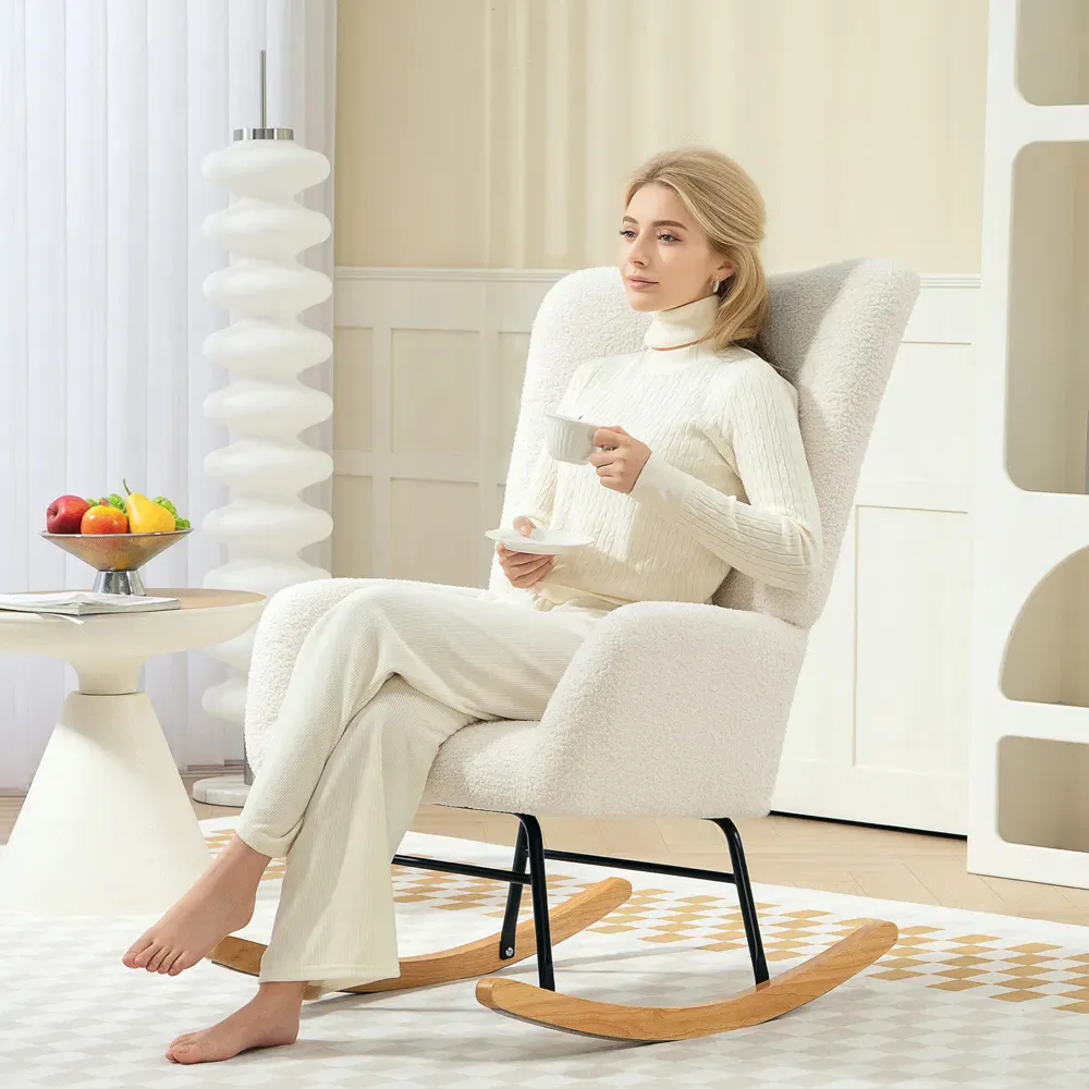 Rocking Chair with Backrest - Cream