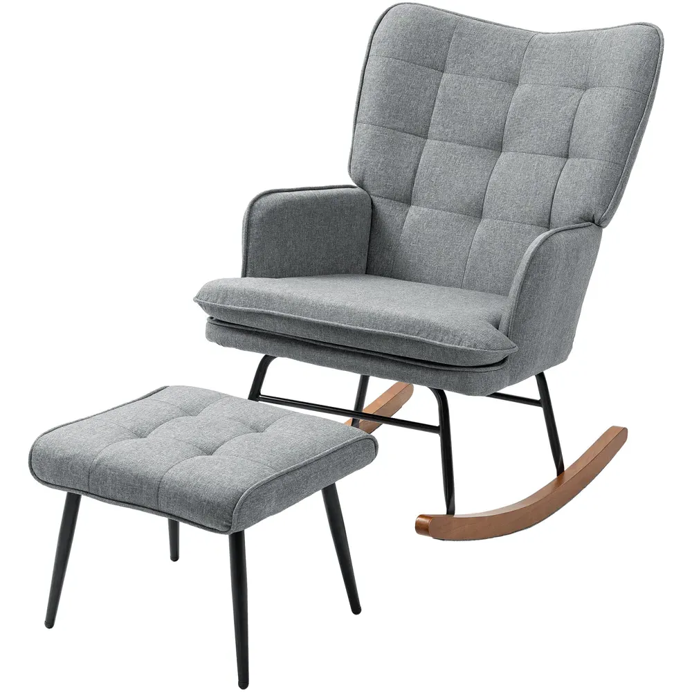 Rocking Chair with Footstool - Grey