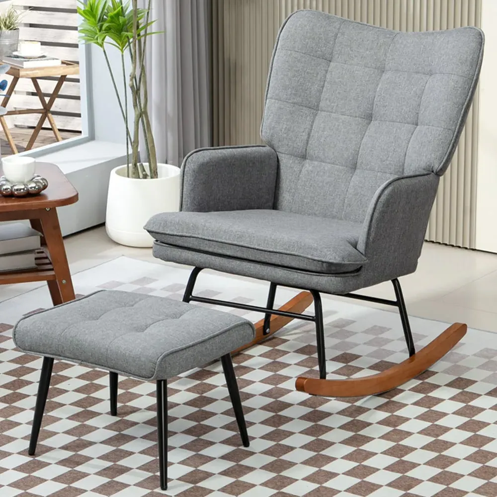Rocking Chair with Footstool - Grey