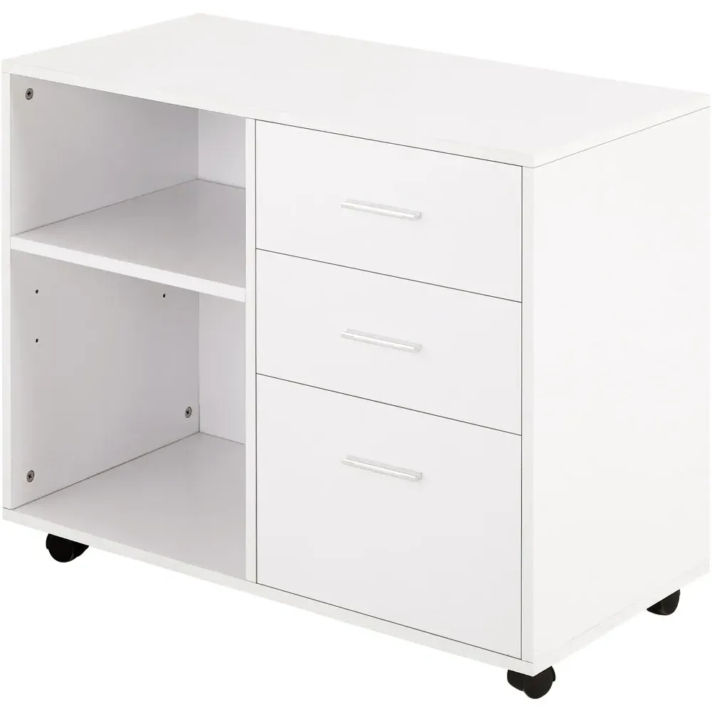 Rolling Storage Cabinet with Drawers - White
