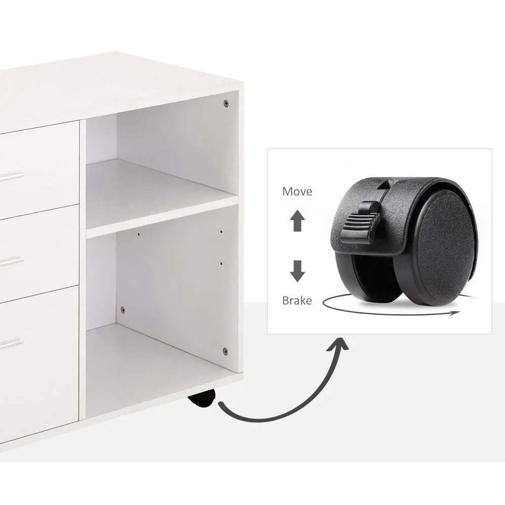 Rolling Storage Cabinet with Drawers - White