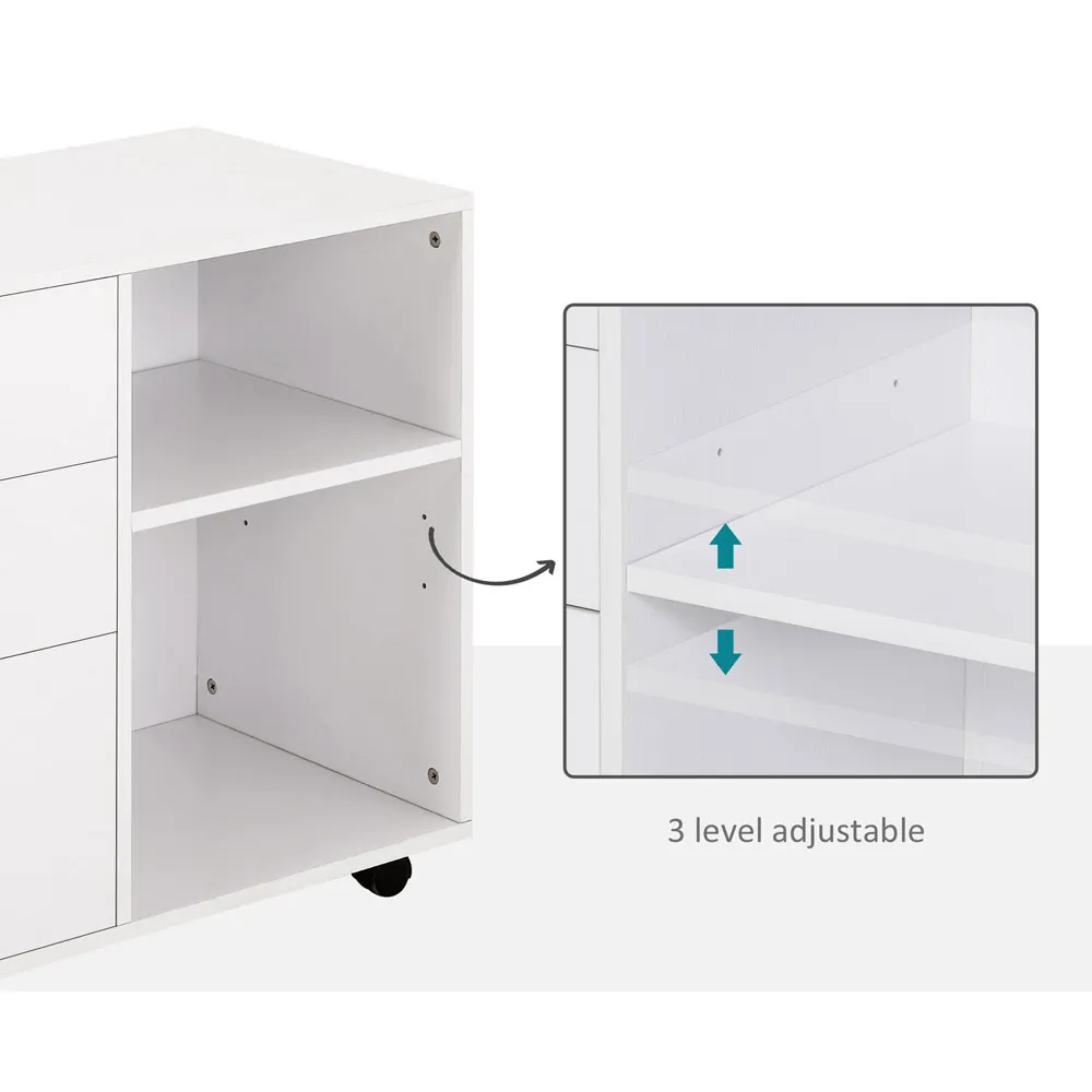 Rolling Storage Cabinet with Drawers - White