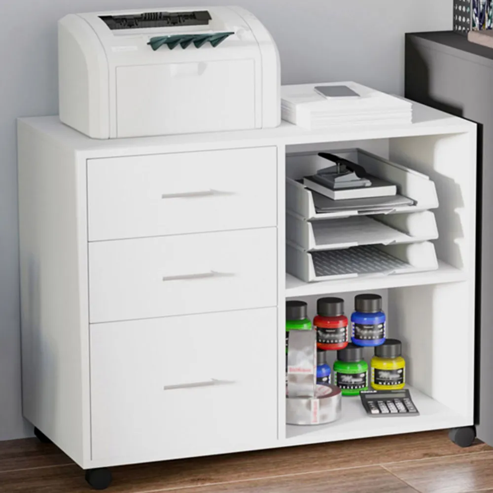 Rolling Storage Cabinet with Drawers - White image