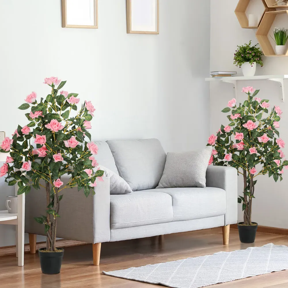 Rose Artificial Plant in Pot 2 Pack - Pink