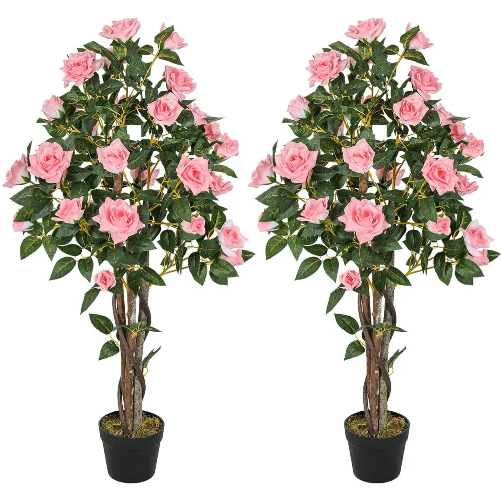 Rose Artificial Plant in Pot 2 Pack - Pink