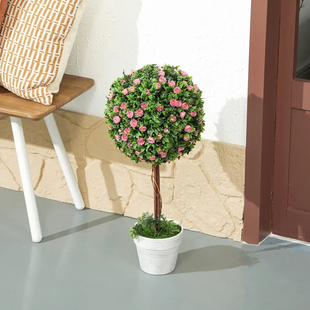 Rose Artificial Plants in Pot 60cm 2 Pack - Pink