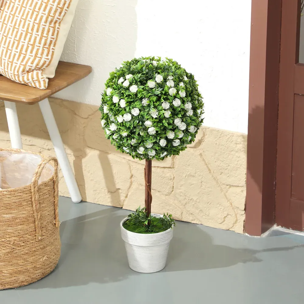 Rose Flower Artificial Plants in Pot 60cm 2 Pack - White