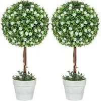 Rose Flower Artificial Plants in Pot 60cm 2 Pack - White