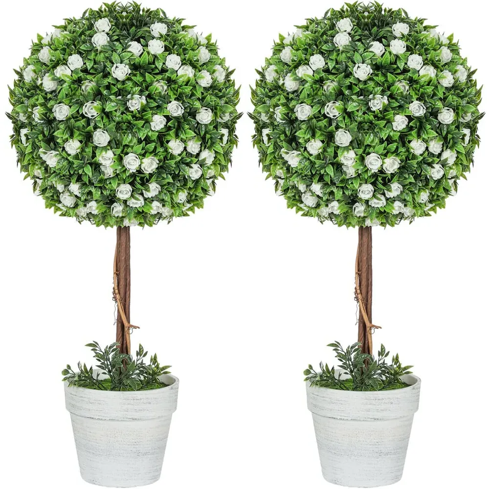 Rose Flower Artificial Plants in Pot 60cm 2 Pack - White image