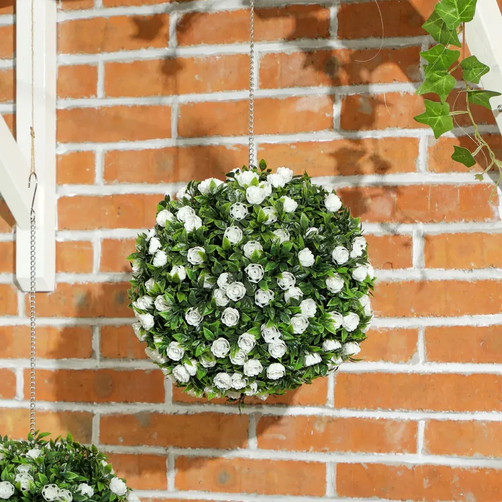 Rose Hanging Topiary Ball 2 Pack - White