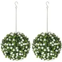 Rose Hanging Topiary Ball 2 Pack - White