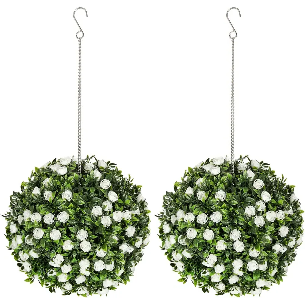 Rose Hanging Topiary Ball 2 Pack - White