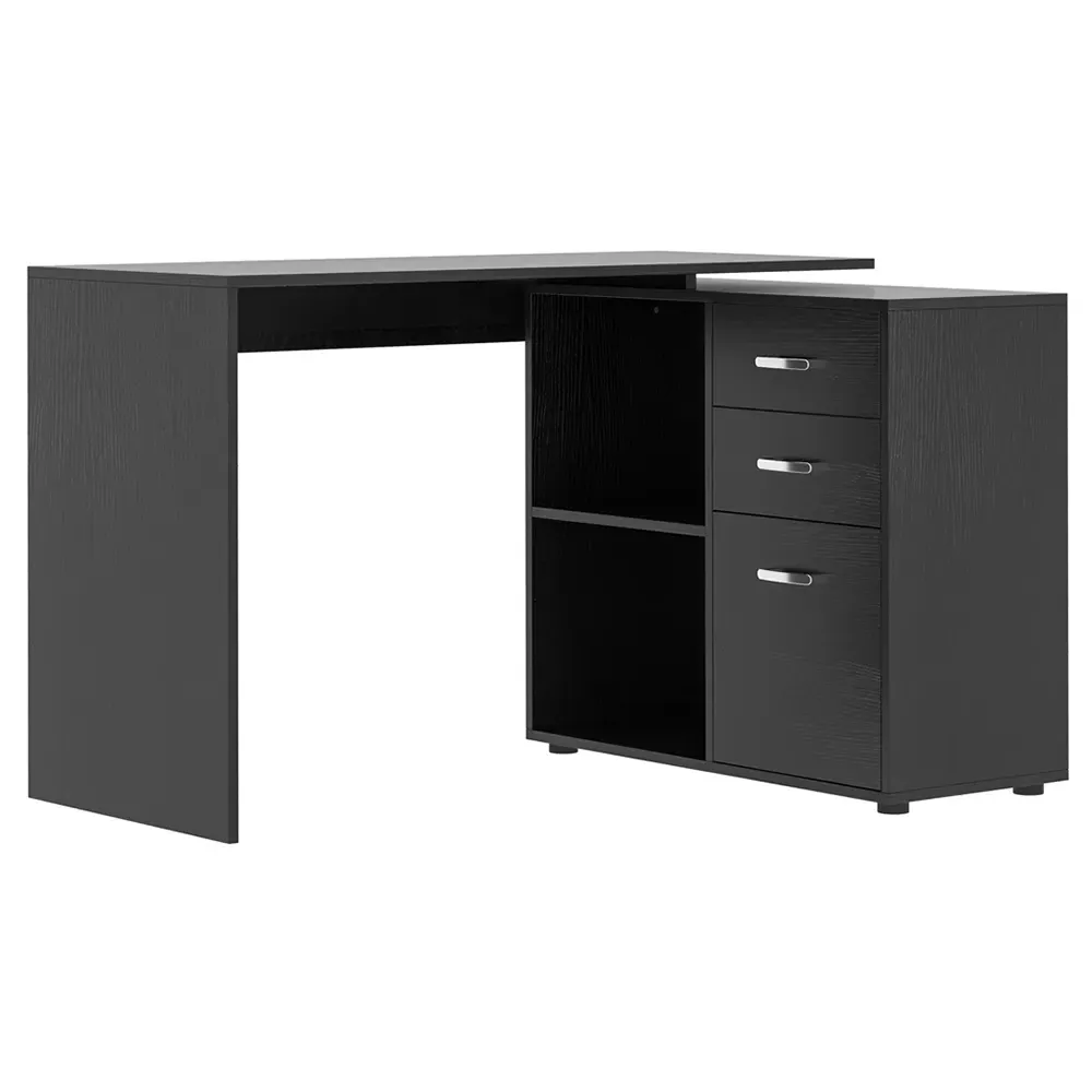 Rotating Office Desk with Drawers - Black