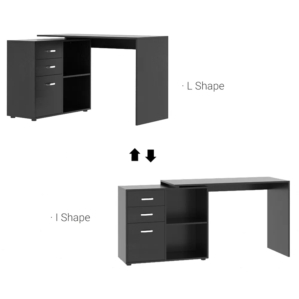Rotating Office Desk with Drawers - Black