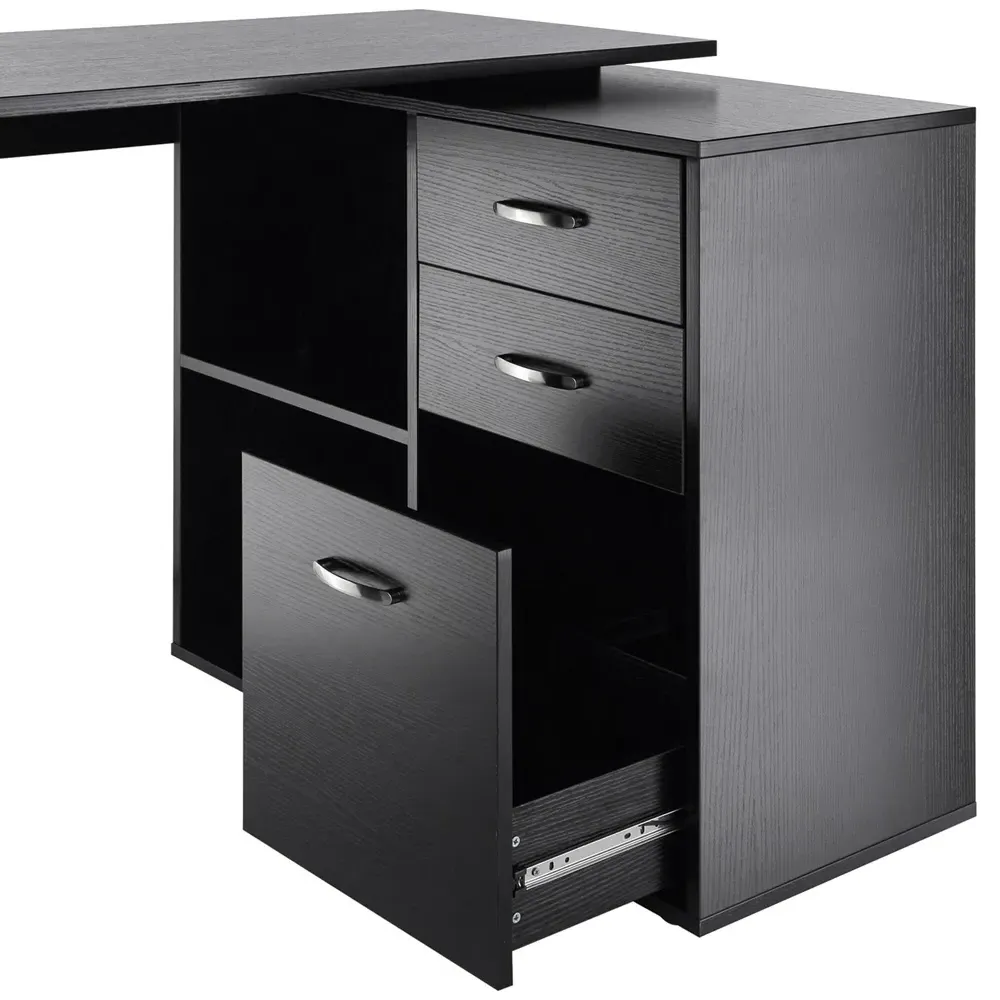 Rotating Office Desk with Drawers - Black