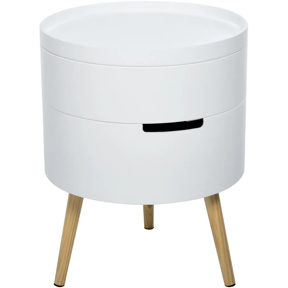 Round 3 Tier Side Table with Storage - White