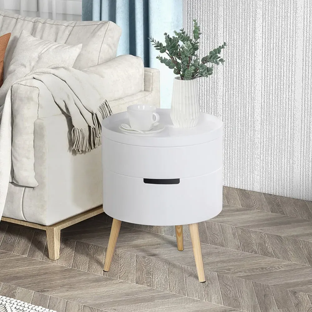 Round 3 Tier Side Table with Storage - White