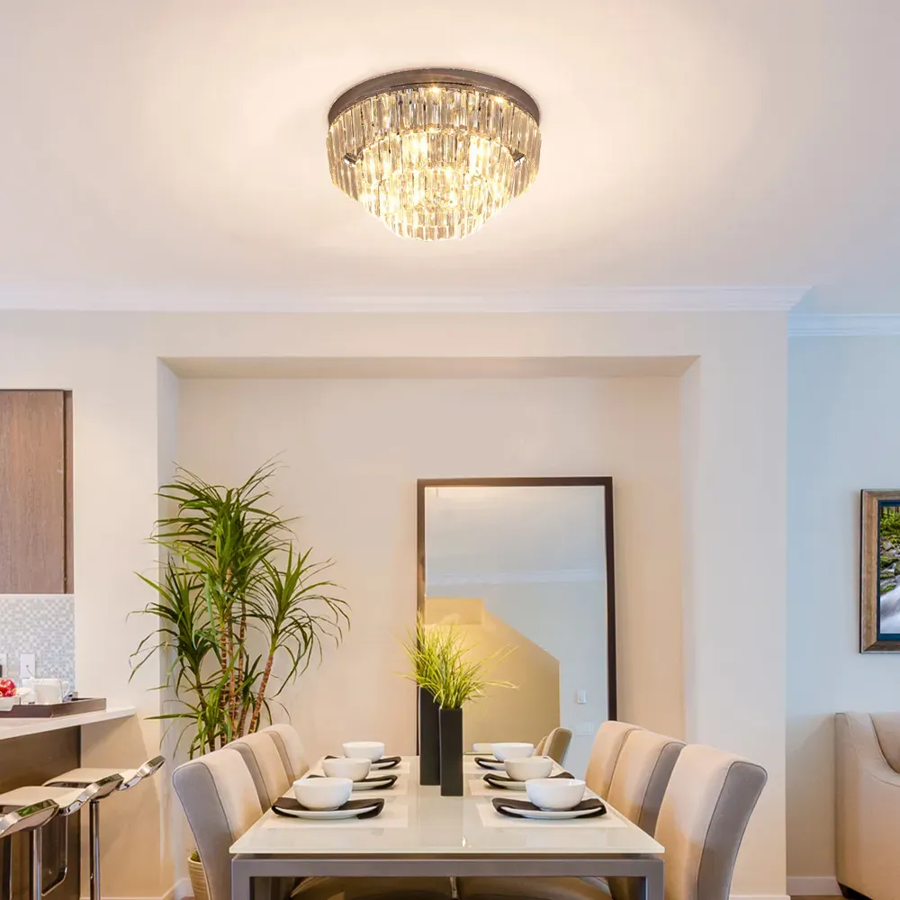 Round Crystal Ceiling Light - Silver