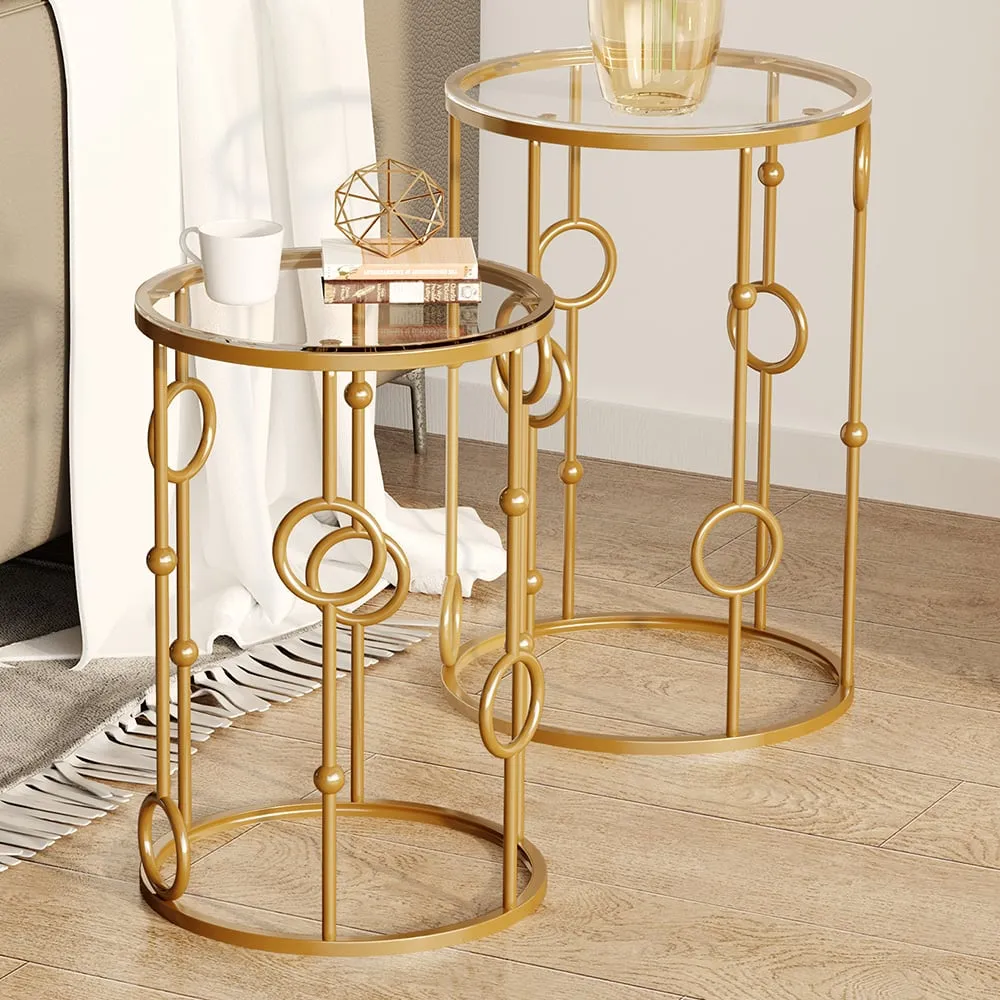 Round Nest of Tables Set of 2 - Gold
