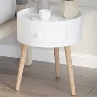 Round Side Table with Drawer - White