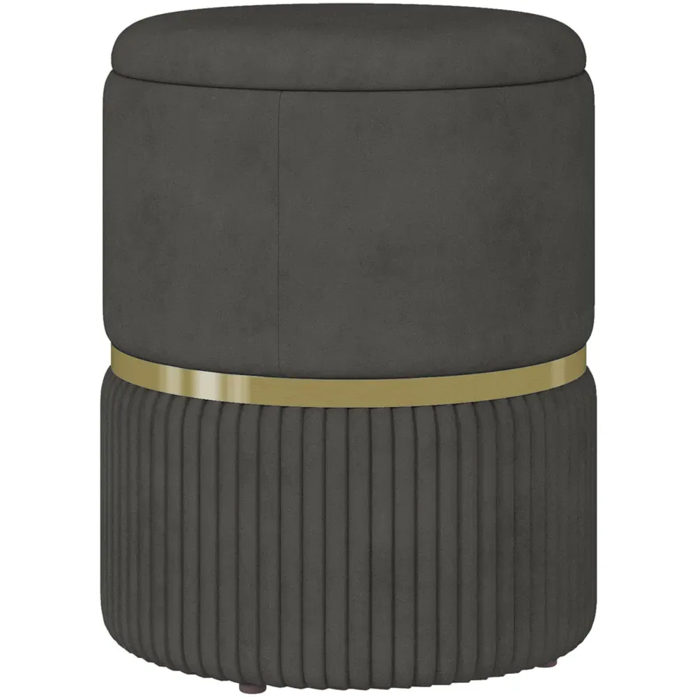 Round Velvet Ottoman Footstool with Storage - Grey