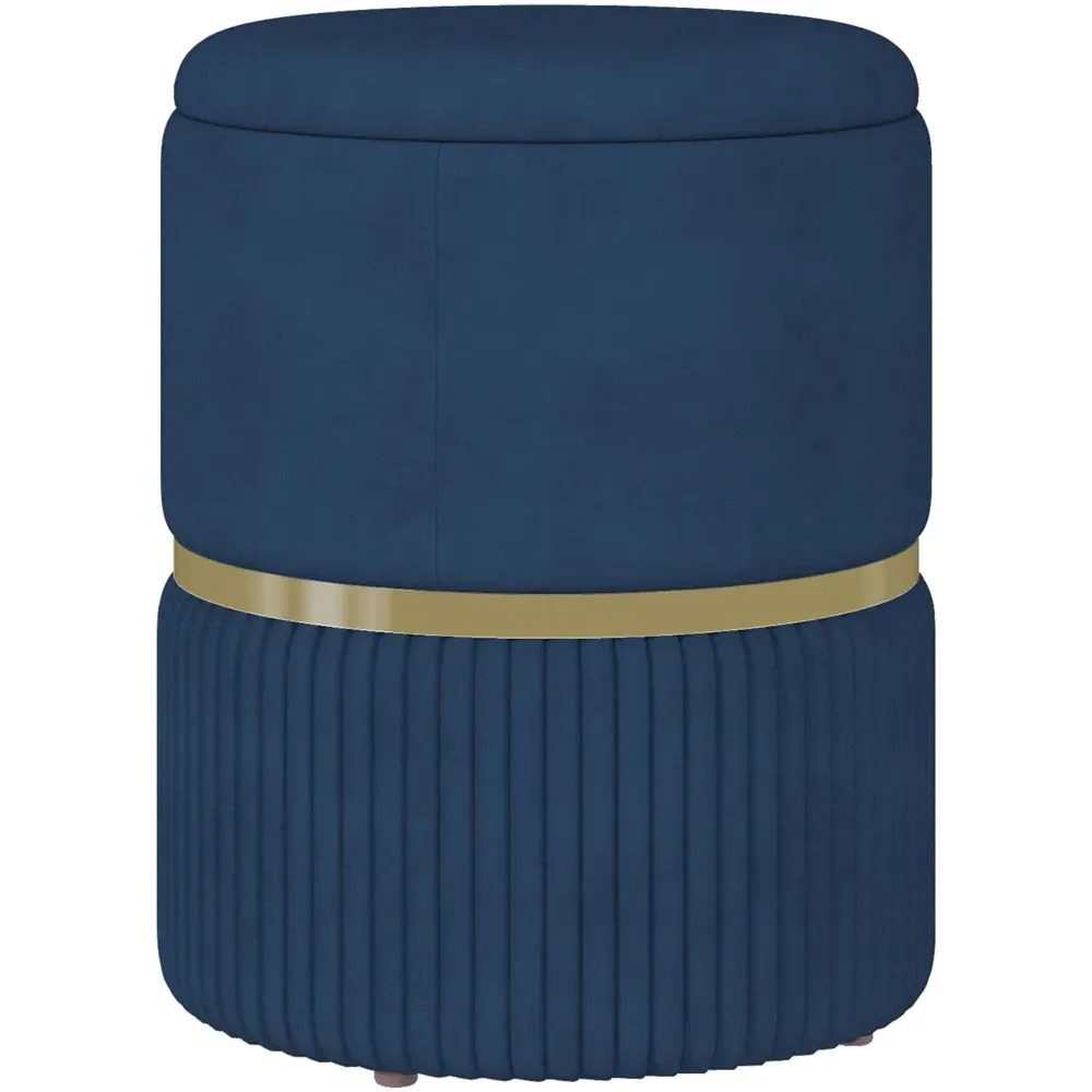 Round Velvet Ottoman with Storage - Blue