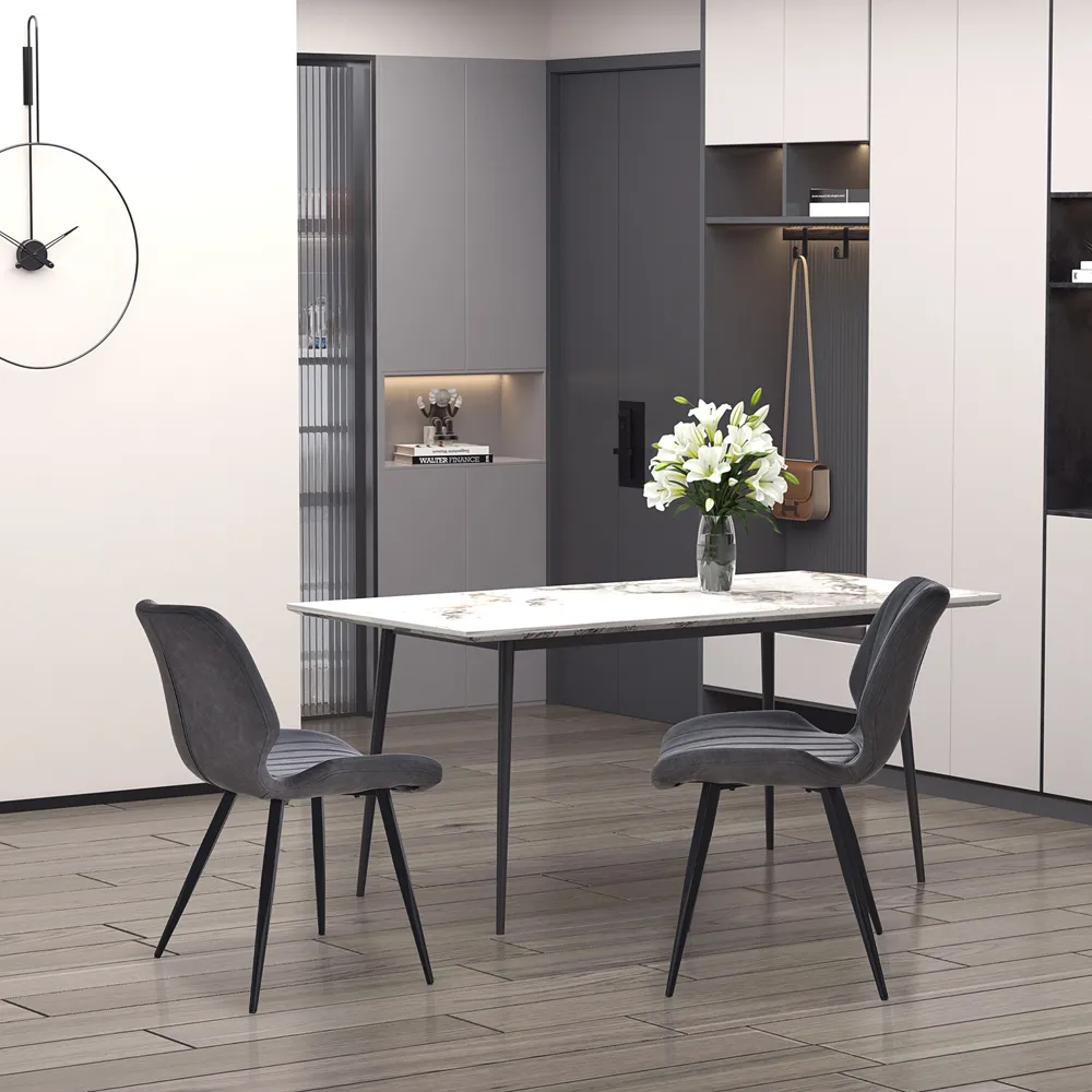 Set of 2 Armless Dining Chairs - Grey, Faux Leather