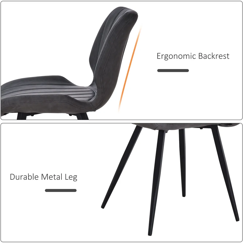 Set of 2 Armless Dining Chairs - Grey, Faux Leather