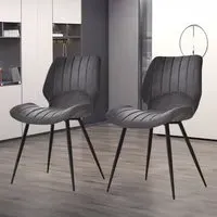 Set of 2 Armless Dining Chairs - Grey, Faux Leather
