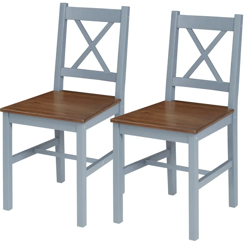 Set of 2 Dining Chairs - Grey, Pine Wood