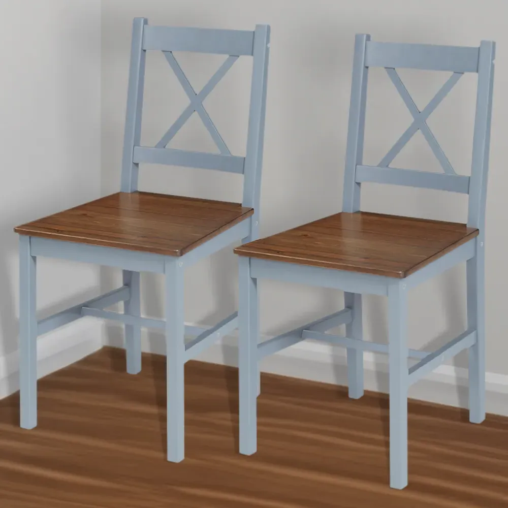 Set of 2 Dining Chairs - Grey, Pine Wood