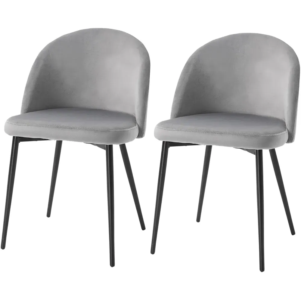 Set of 2 Dining Chairs - Grey, Velvet