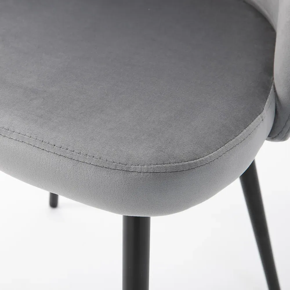 Set of 2 Dining Chairs - Grey, Velvet
