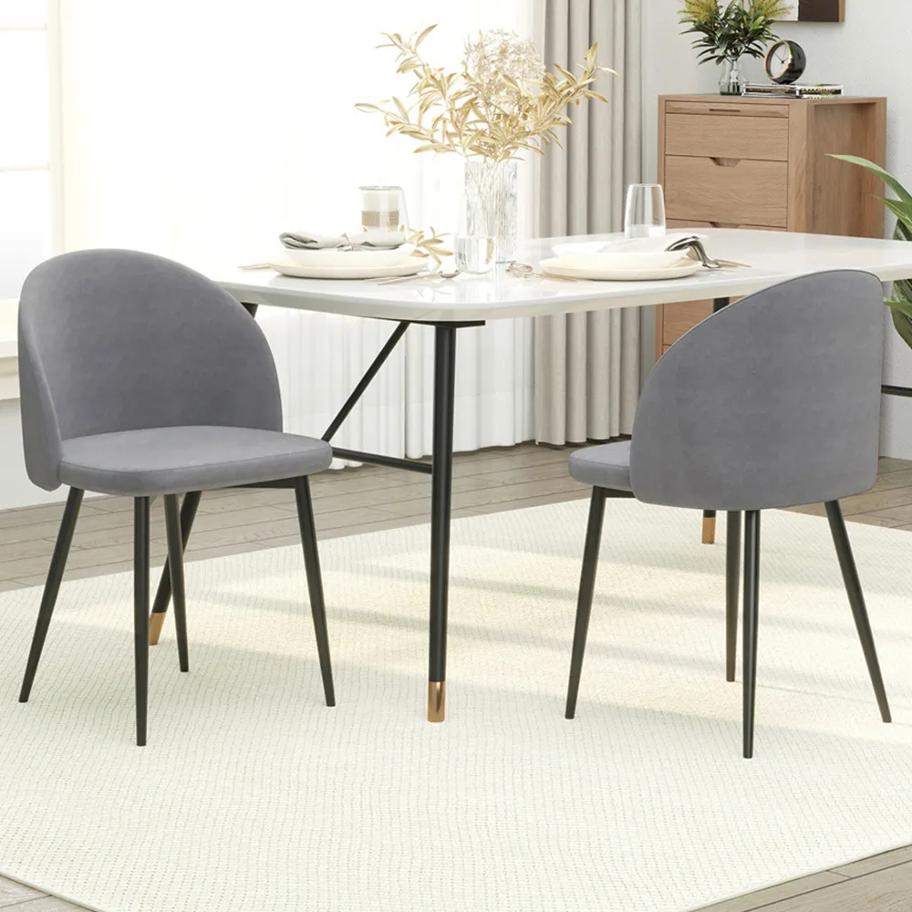 Set of 2 Dining Chairs - Grey, Velvet