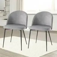 Set of 2 Dining Chairs - Grey, Velvet
