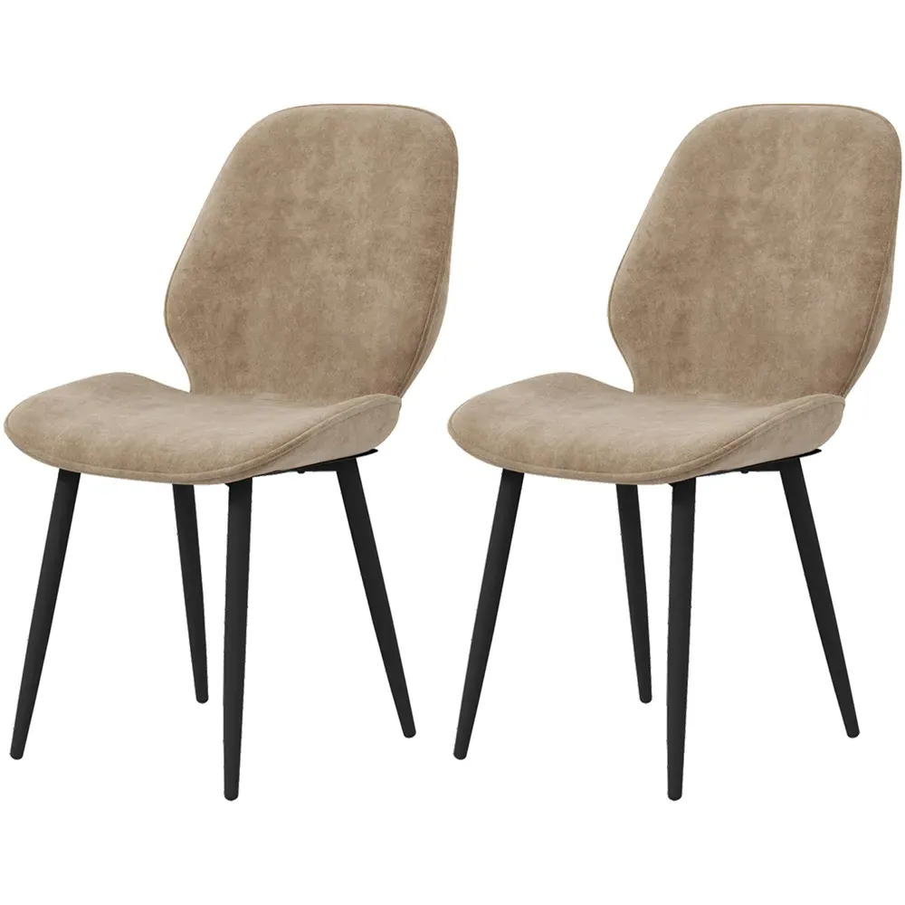 Set of 2 Dining Chairs - Light Brown, Velvet