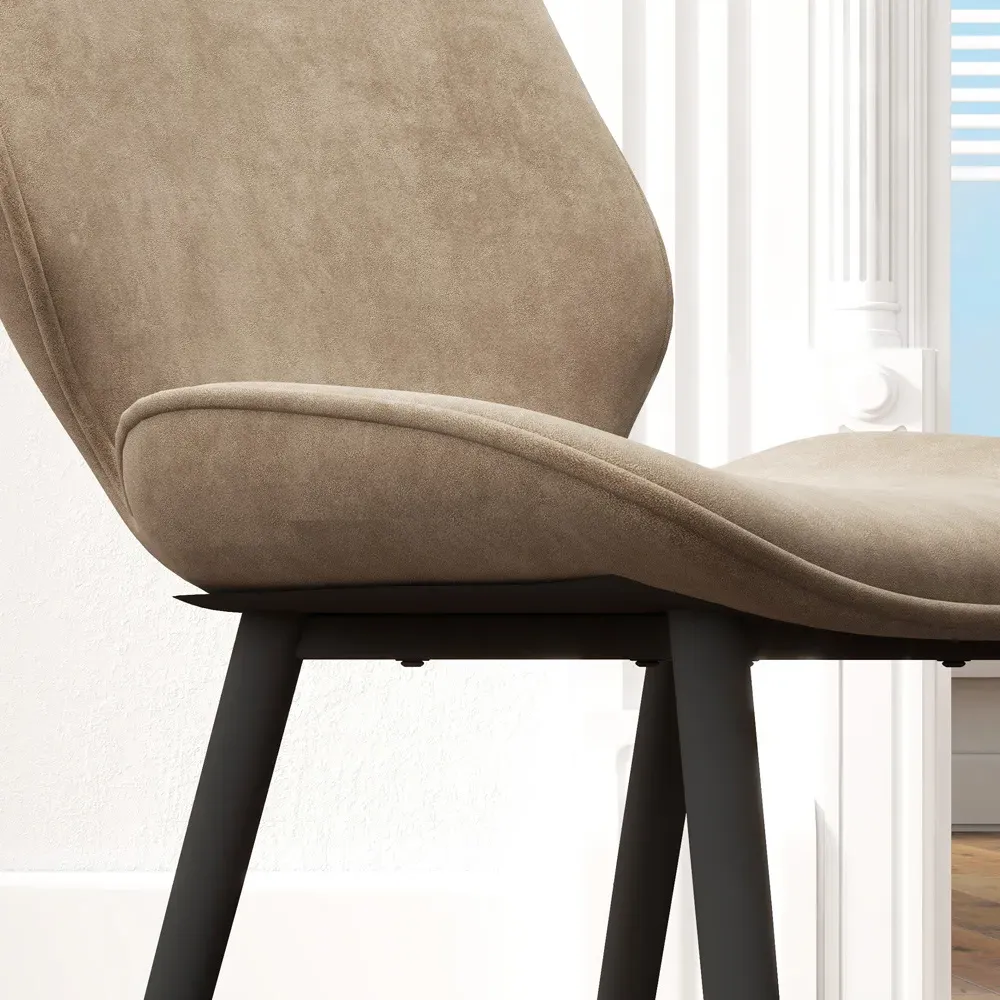 Set of 2 Dining Chairs - Light Brown, Velvet