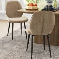 Set of 2 Dining Chairs - Light Brown, Velvet