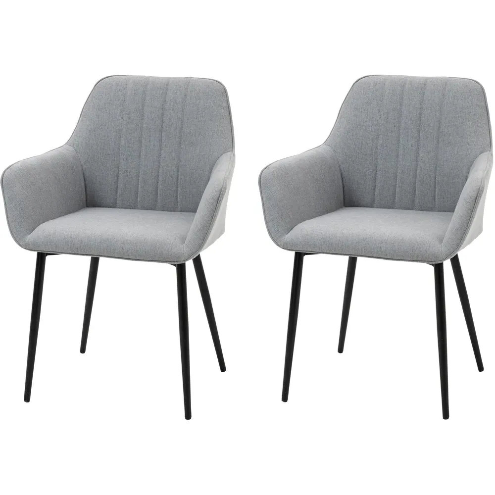 Set of 2 Dining Chairs - Light Grey, Linen