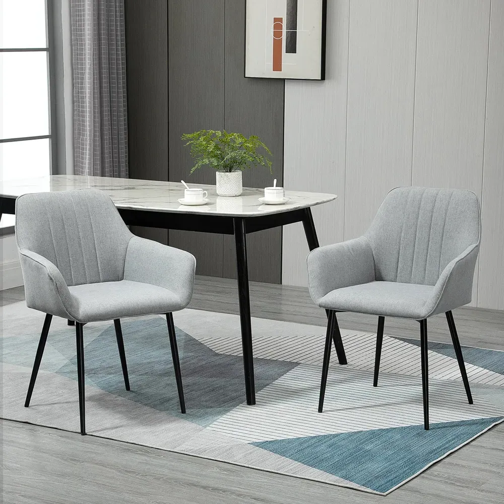Set of 2 Dining Chairs - Light Grey, Linen