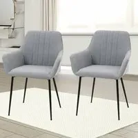 Set of 2 Dining Chairs - Light Grey, Linen