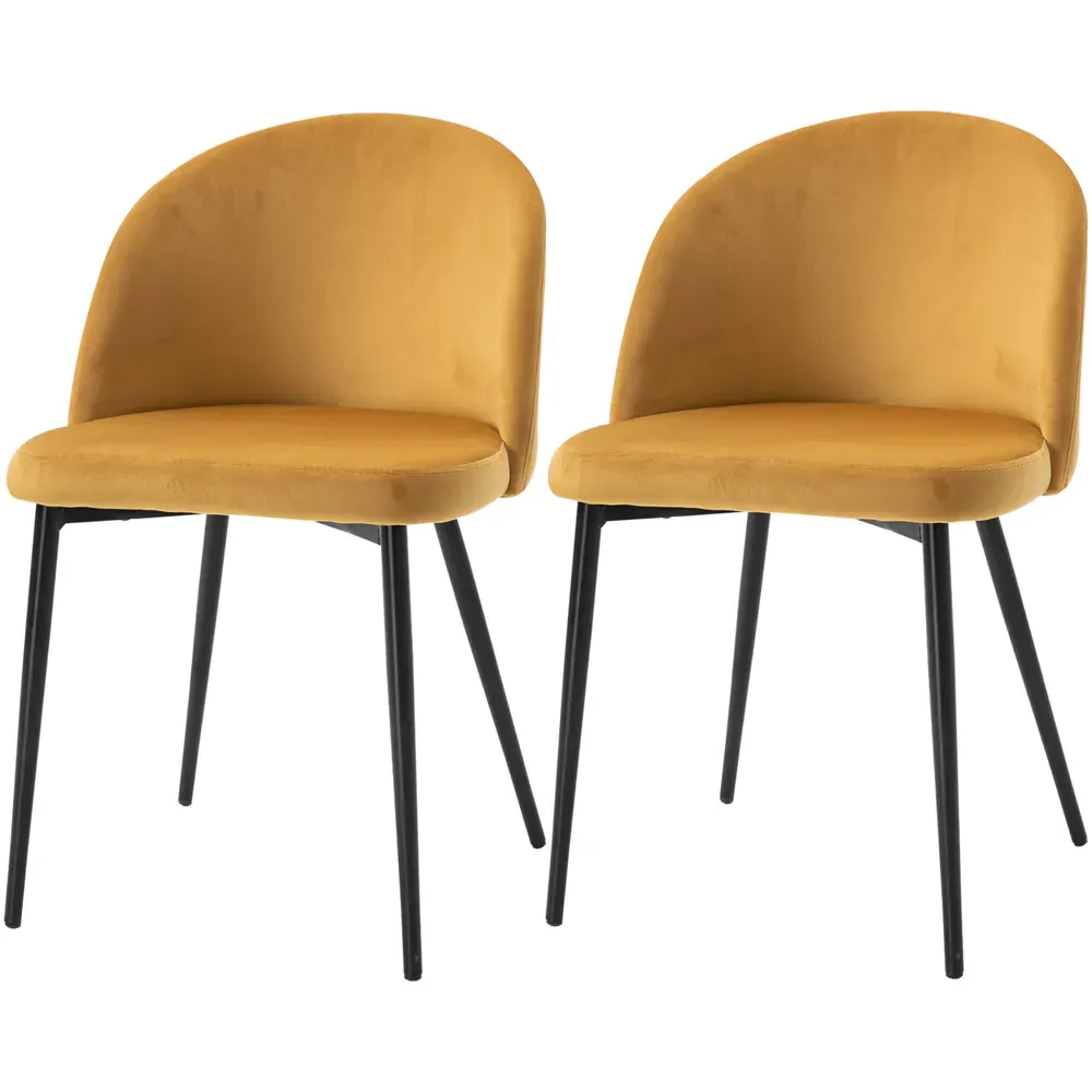 Set of 2 Dining Chairs - Yellow, Velvet